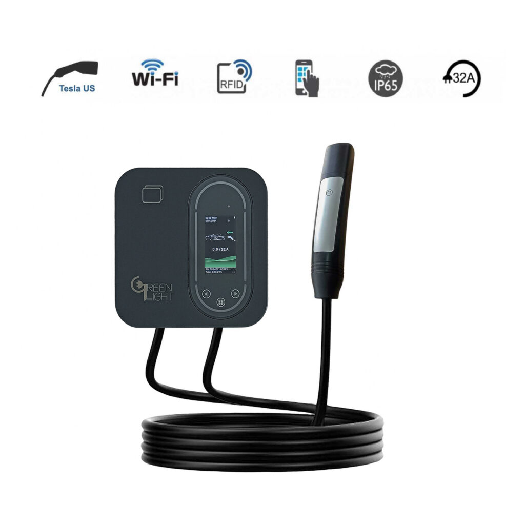 однофазная зарядная станция ANS Black на 32А с коннектором Tesla