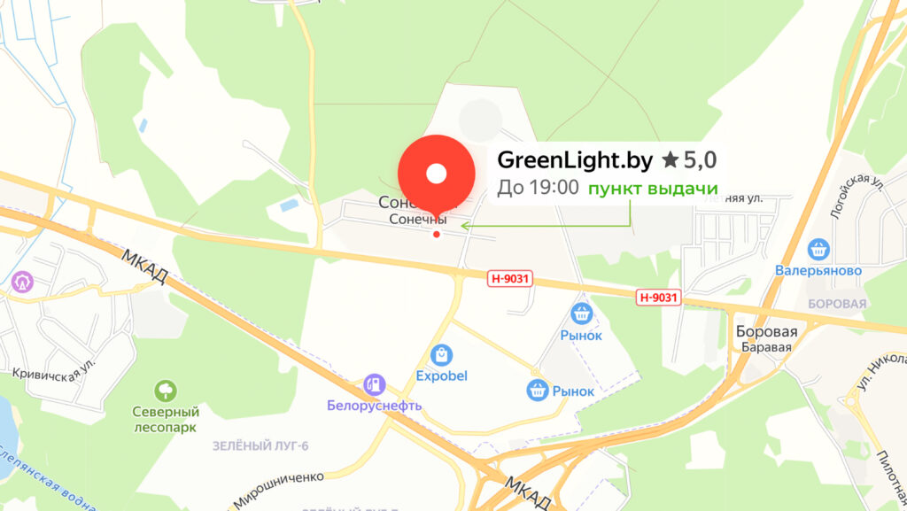 отдаленная карта с отметкой greenlight.by